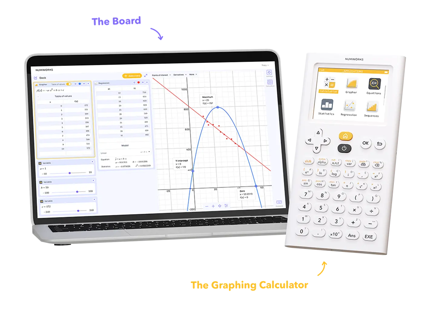 An image of the graphing calculator and the numworks board
